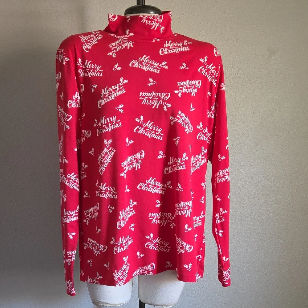 Time and Tru Red Merry Christmas Long Sleeve Tee